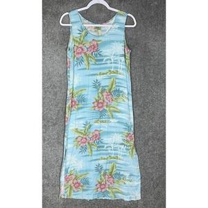 Tahiti Reef Club Maxi Dress Womens Size Small Sleeveless Floral Rayon Side Slits